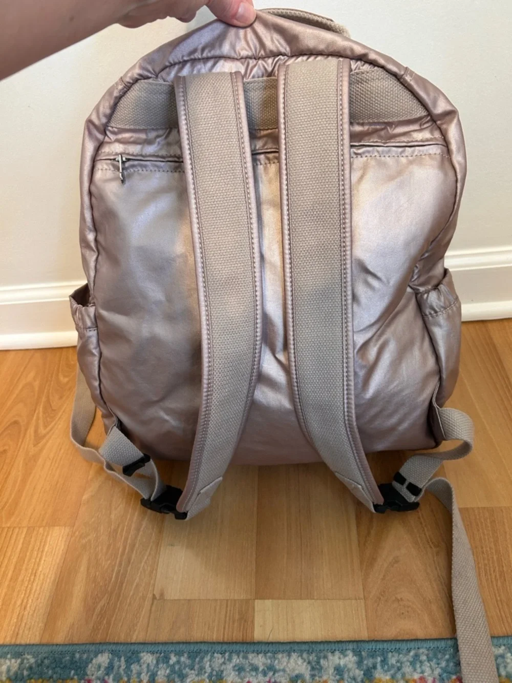 Kipling Pink Metallic Diaper Bag/Backpack- 15.5”